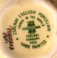 Zsolnay virágmintás porcelán mokkás csésze és alj, kézzel festett, jelzett, hibátlan,