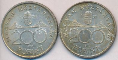 1993. 200Ft Ag "MNB" (2x) T:2 patina