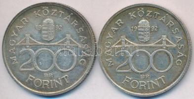 1992. 200Ft Ag "MNB" (2x) T:2,2- kis ph. és patina