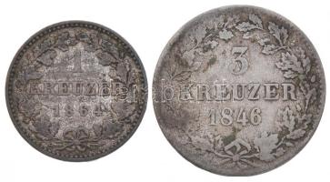 Német Államok / Württemberg 1846. 3kr Ag (1,28g) + Frankfurt 1864. 1kr Ag (0,8g) T:2- German States / Wurttemberg 1846. 3 Kreuzer Ag (1,28g) + Frankfurt 1864. 1 Kreuzer Ag (0,8g) C:VF