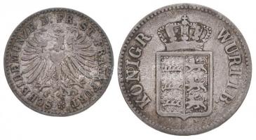 Német Államok / Württemberg 1846. 3kr Ag (1,28g) + Frankfurt 1864. 1kr Ag (0,8g) T:2-
German States...