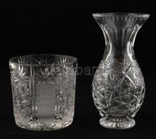 Ólomkristály vázák, 3 db, hámozott, metszett, apró hibákkal, m: 13, 17, 22 cm