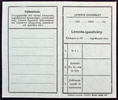 cca 1930 Kitöltetlen Levente igazolvány