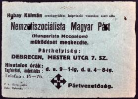 cca 1930 Debrecen Nemzeti Szocialista Magyar Párt röplapja iroda nyitásról