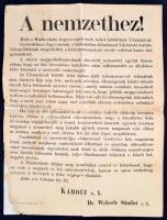 1918 IV. Károly magyar király magyar nyelvű szózata. A nemzethez címmel, az Ukrajnával kötött béke örömére. Restaurált a szélein.  47x60 cm