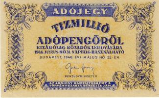 1946. 10.000.000AP Vízjellel, fordított címerrel, barnásfehér papíron T:I- R!