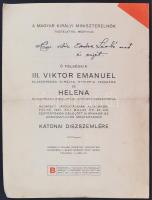 1937 Viktor Emánuel olasz király látogatásának alkalmából tartott katonai dísszemle meghívója Endre László hungrista politikus részére / 1937 Invitation for military parade organised to honot the visiting Italian king for a Hungarian nazi politican