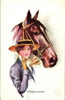 'Thoroughbreds', Lady with horse, RHB series No. 686/3, s: Court Barber (vágott / cut)