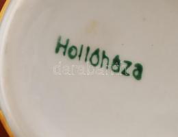 Hollóházi porcelán teás készlet, hiányos: kanna (m: 16 cm), kiöntő (m: 10 cm), 2 db csésze+alj (d: 1...