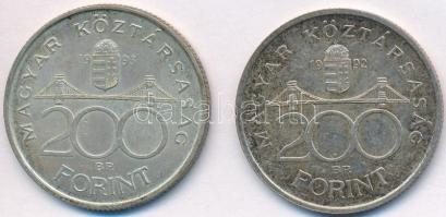 1992-1993. 200Ft Ag "MNB" (2x) T:2,2- patina