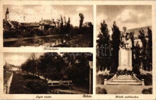 Békés, Kőrösrészlet, Ligeti részlet, Hősök emlékszobra, kiadja Vitéz Sósmezey István (ázott / wet damage)