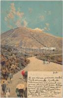 Naples, Napoli; Vesuvio / Mount Vesuvius, litho (small tear)