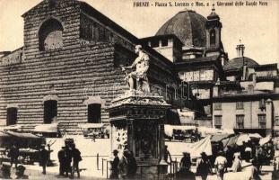 Firenze, Florence; Piazza S. Lorenzo, Monument a Giovanni delle Bande Nere / square, monument, market (EK)