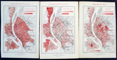 cca 1901 Budapesti statisztikai térképek, 5db,különböző méretben és minőségben, 27x18cm, 26x35cm