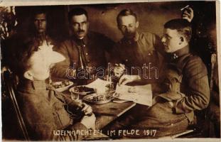 1917 'Weihnachten im Felde' karácsony a fronton, katonák az asztal körül / christmas on the battlefield, soldiers sitting around the table, photo (tűnyom / pinhole)