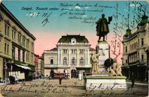 Szeged, Kossuth szobor, villamos, Pósz Alajos üzlete (EK)