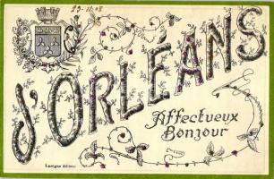 Orleans, Affectueux Bonjour, coat of arms, greeting card, floral (EK)