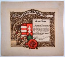 1926 Az Országos Magyar Diáknyomorenyhítő által kiadott emléklap (Stempel S. Gyula zombori kőfaragó részére) kartonra kasírozva, 22x28cm