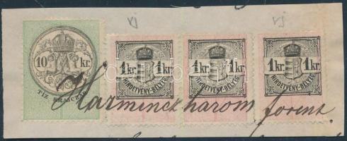 cca 1880 10+3x1kr hírlapilleték bélyeg, vízjellel