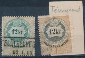 1892 12 kr okmánybélyeg színtévnyomat / document stamp error
