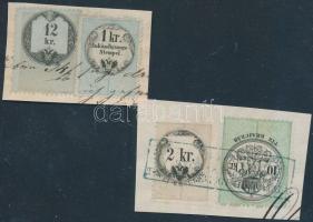 cca 1860-1880 2 okmánybélyeg összefüggés kivágásokon / document stamp sets