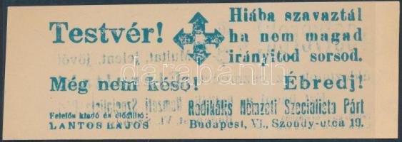 cca 1940 A Radikális Nemzeti Szocialista Párt hungarista röplapja