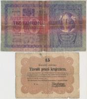 1849. 15kr Kossuth bankó + 1904. 10K ragasztva T:III-,V