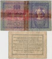 1849. 15kr "Kossuth bankó" + 1904. 10K ragasztva T:III-,V