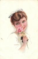 Italian art postcard, lady, Erkal No. 302/2. s: Usabal (fa)