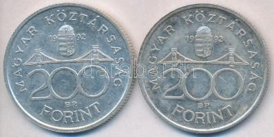 1992. 200Ft Ag "MNB" (2x) T:2,2- kis patina