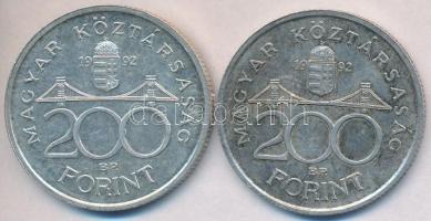 1992. 200Ft Ag "MNB" (2x) T:2,2- kis patina