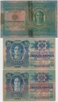 1912. 100K piros "MAGYARORSZÁG" körbélyegzéssel + 1913. 20K II. kiadás + 1913. 20K piros &...