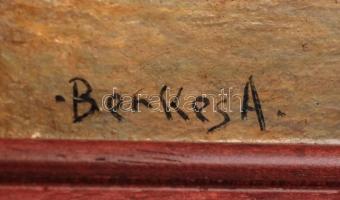 Berkes jelzéssel: Alkonyi utca, olaj, farost, keretben, 38×28,5 cm