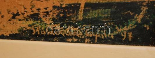 Moldován Gyula jelzéssel: Ősz az erdőben. Olajpasztell, farost, fa keretben, 26x20 cm