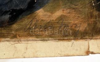 Révész Imre (1859-1945): Asztali áldás, színezett rézkarc, jelzett, karton, hibás,  50x39cm