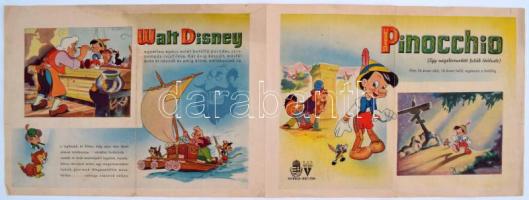 cca 1962 Pinocchio Walt Disney produkció, Hunnia-RKO Film kihajthatós nyomtatvány magyar címerrel, kis szakadásokkal, 25x34cm