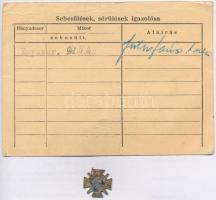 1943. "Tűzkereszt" miniatűrje javított tűvel + igazolvány