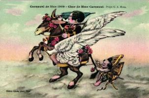 1909 Carnaval de Nice, Char de Mme Carnaval / Chariot of Ms. Carnival, Projet G.A. Mossa art postcard