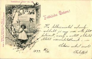 1899 Easter, girl, floral, Collection Chic Nr. 102. (wet corner)