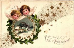 Christmas, angels, stars, Emb. litho (EK)