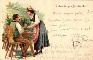 Couple greeting card, LAmour 1813. litho (small tear)