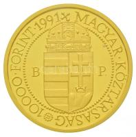 1991. 10.000Ft Au "II. János Pál pápa látogatása" dísztokban tanúsítvánnyal (6,98g/0.986) ...