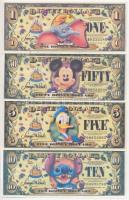 Amerikai Egyesült Államok 2005. 1$ + 5$ + 10$ + 50$ Disney dollárok másolatai T:I USA 2005. 1 Dollar + 5 Dollar + 10 Dollar + 50 Dollars copies of Disney Dollars C:UNC