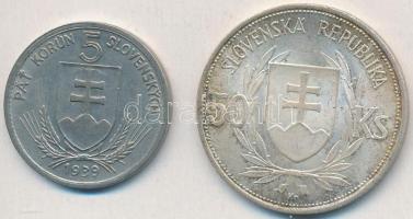 Szlovákia 1939. 5K Ni + 1944. 50K Ag "Függetlenség 5. évfordulója" T:2,1-
Slovakia 1939. ...