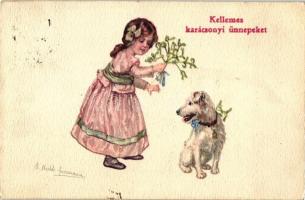 Christmas, girl with dog, Bauer &amp; Tarnai VI. Series Nr. 10/IV. s: Mechle Grossmann (EK)