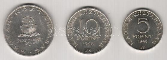 1948. "Szabadságharcosok" sor 5,10,20Ft Ag T:1/2,2