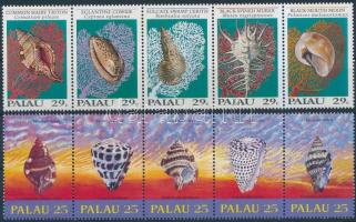 1989/1992 Sea snails and shellfish 2 stripes of 5, 1989/1992 Tengeri csigák és kagylók 2 klf sor 5-ös csíkokban
