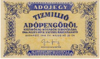 1946. 10.000.000AP fordított címerrel, vízjeles papíron T:I