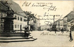 Sokolov, Falkenau an der Eger; Ringplatz / square, fountain (EK)