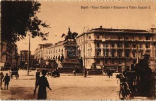 Naples, Napoli; Piazza Municipio, Monumento a Vittorio Emanuele II / square, monument, automobile